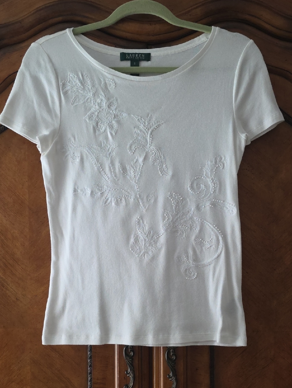 Lauren Ralph Lauren White Floral Embroidered Short-Sleeve Tee